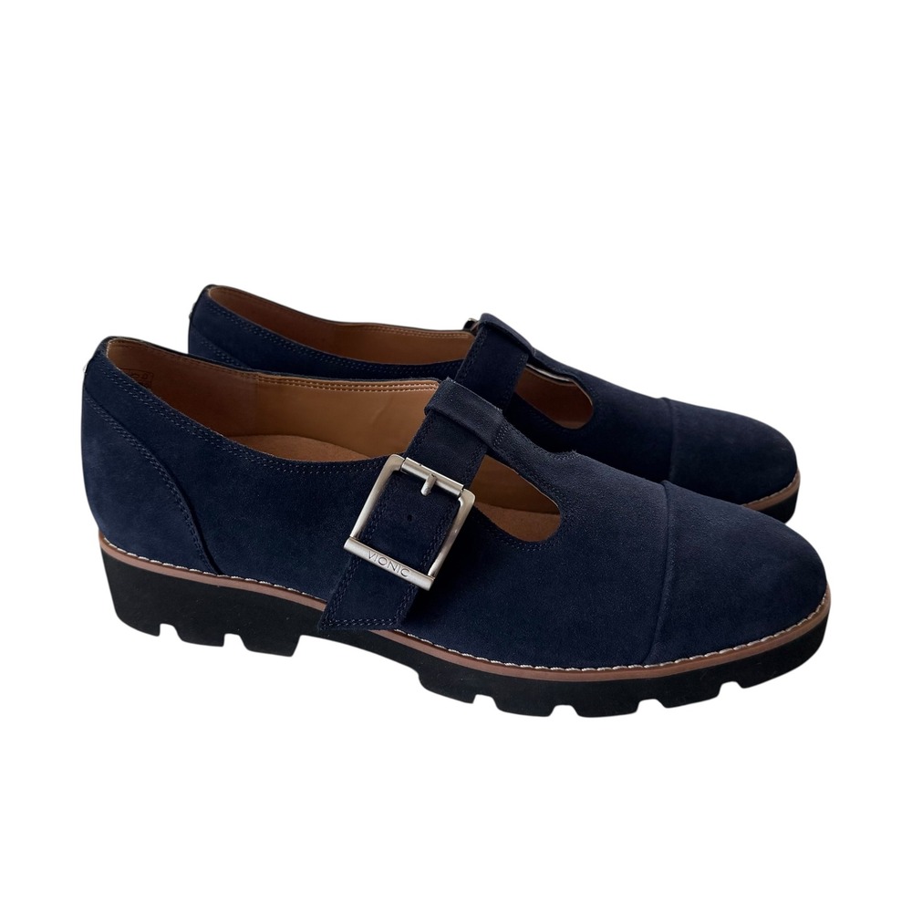 Vionic Navy Suede Buckle Mary Jane Loafers